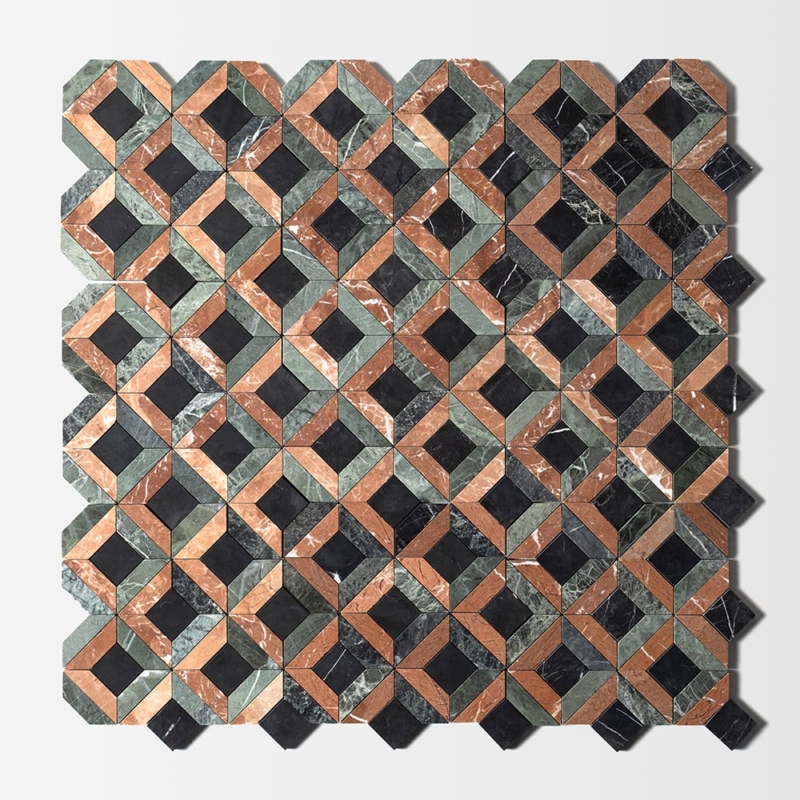 Verde Capri, Red Laguna, Black Honed Ella Marble Mosaics 11 5/16×11 5/16 (MS02083)