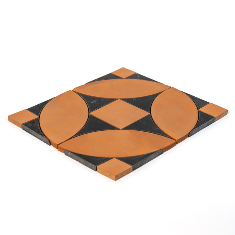 Black Honed, Terracotta Honed Emna Marble Mosaics 11 7/16×12 1/2