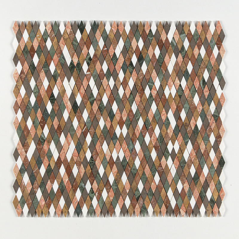 Snow White, Bosphorus, Red Laguna, Yello Honed Hazem Marble Mosaics 10 1/8×12 1/8
