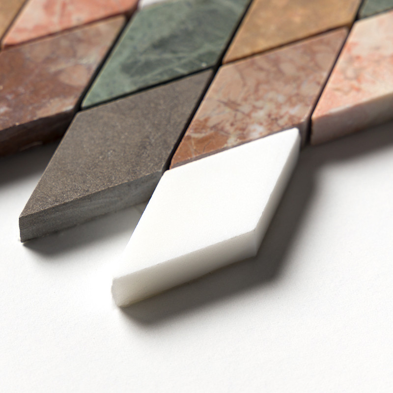 Snow White, Bosphorus, Red Laguna, Yello Honed Hazem Marble Mosaics 10 1/8×12 1/8