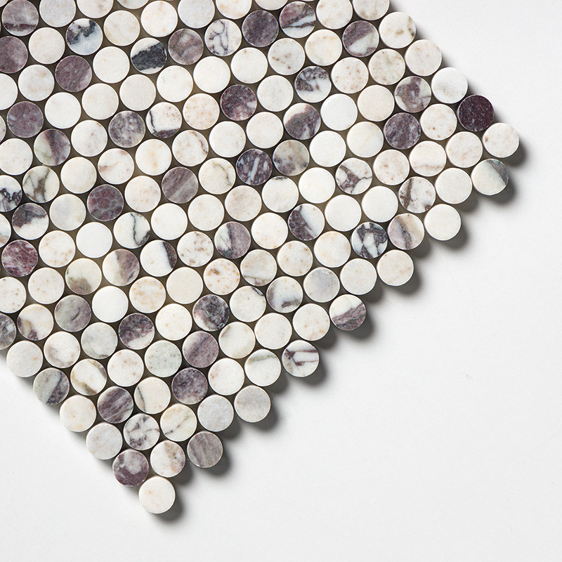 Calacatta Viola Honed Penny Round Marble Mosaics 11 1/4×11 3/4