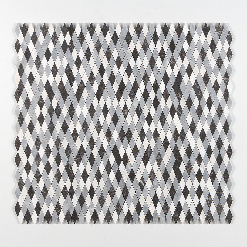 Allure L, Iris Black, Bianco Dolomiti Cl Honed Hazem Marble Mosaics 8 3/4×10 1/2