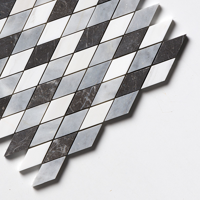 Allure L, Iris Black, Bianco Dolomiti Cl Honed Hazem Marble Mosaics 8 3/4×10 1/2