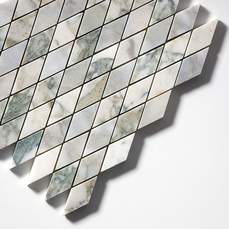Calacatta Green Honed Rhomboid Marble Mosaics 8 3/4×10 9/16