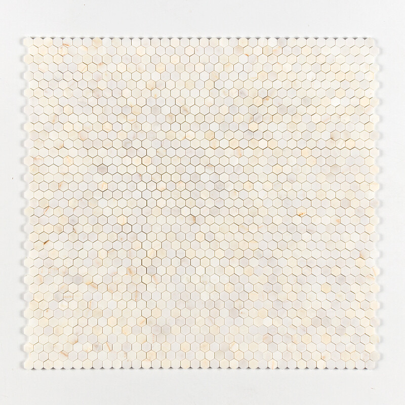 Calacatta Amber Honed Hexagon 1×1 Marble Mosaics 11 1/2×12 1/4