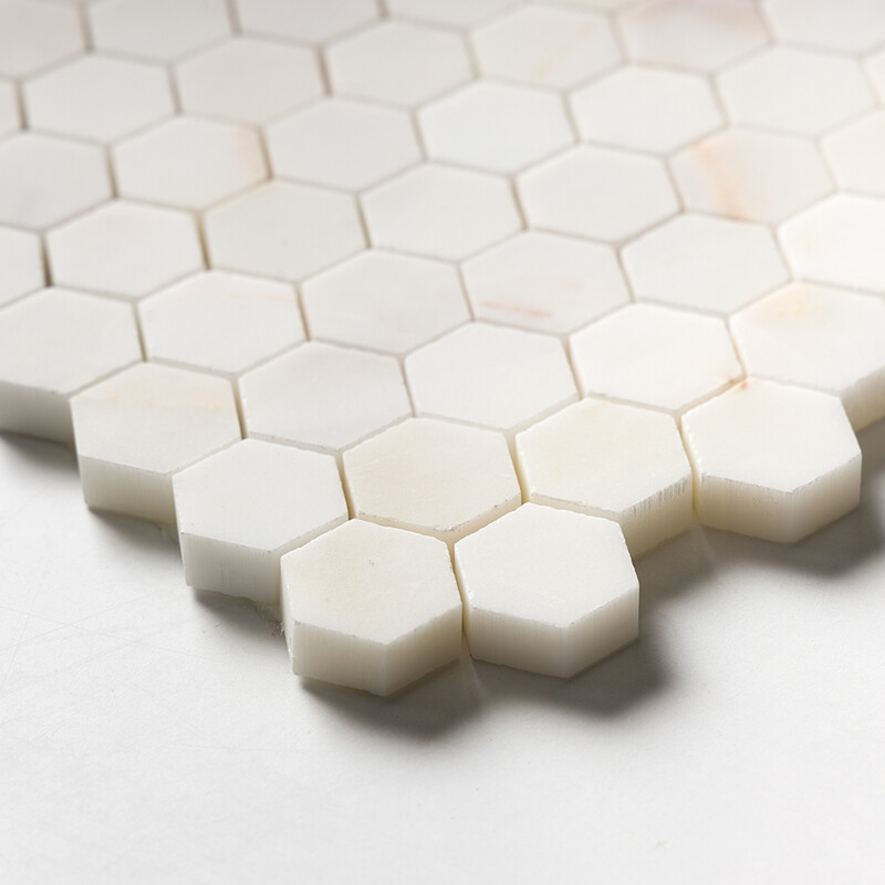 Calacatta Amber Honed Hexagon 1×1 Marble Mosaics 11 1/2×12 1/4
