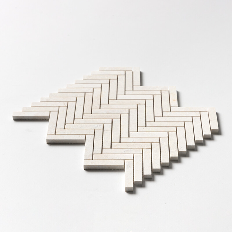 Vanilla Honed Herringbone 5/8×3 Marble Mosaics 10 7/16×12 13/16
