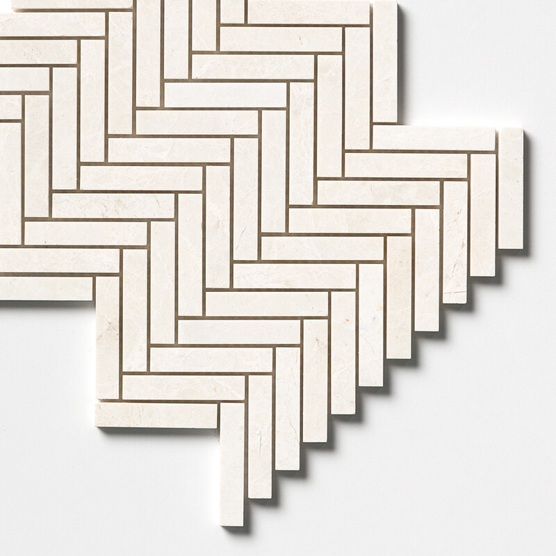 Vanilla Honed Herringbone 5/8×3 Marble Mosaics 10 7/16×12 13/16