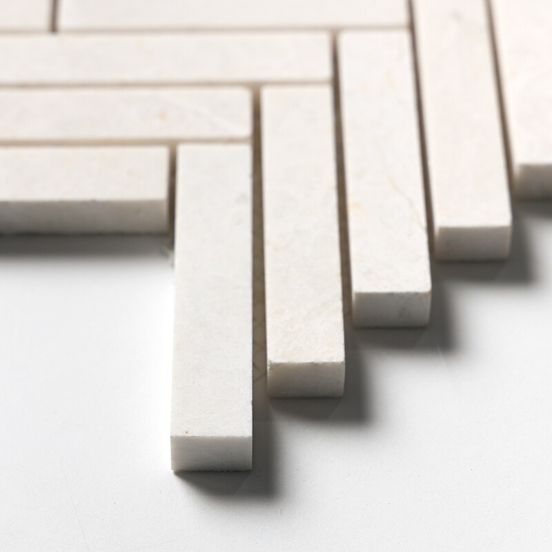 Vanilla Honed Herringbone 5/8×3 Marble Mosaics 10 7/16×12 13/16