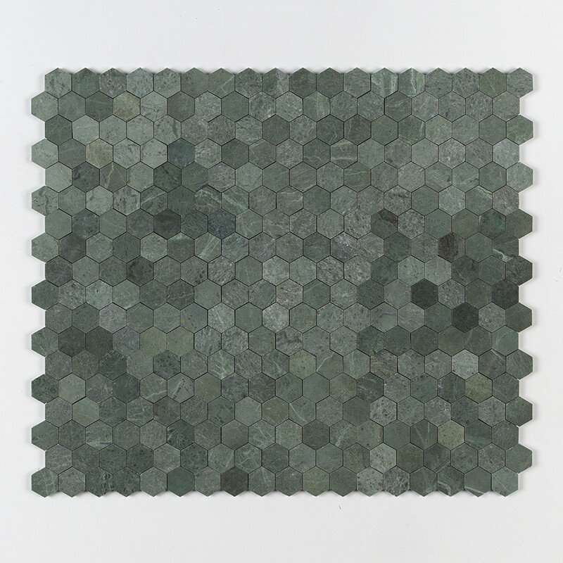 Verde Tia Honed Hexagon Marble Mosaics 10 3/8×12