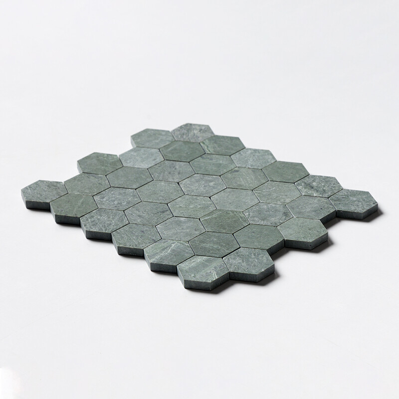 Verde Tia Honed Hexagon Marble Mosaics 10 3/8×12