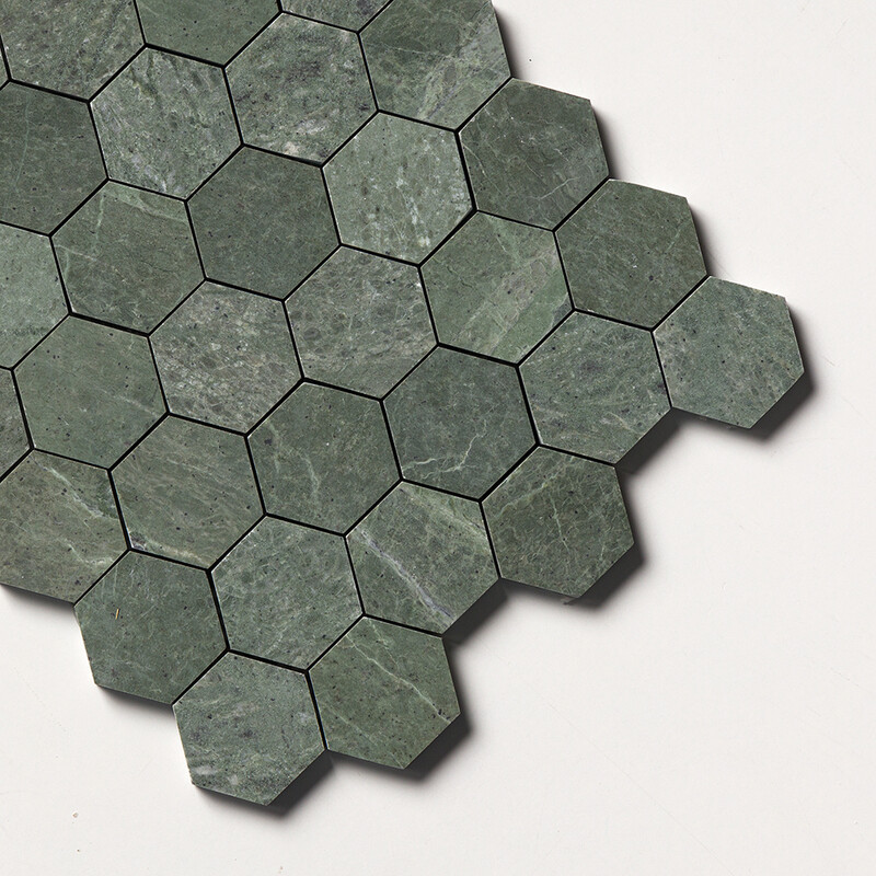 Verde Tia Honed Hexagon Marble Mosaics 10 3/8×12
