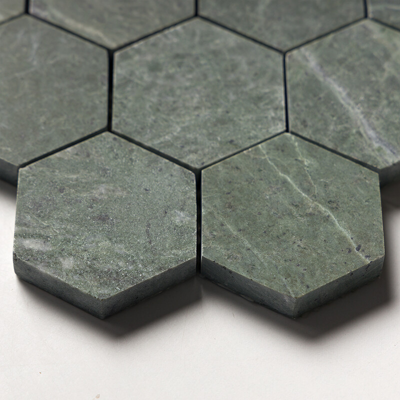 Verde Tia Honed Hexagon Marble Mosaics 10 3/8×12