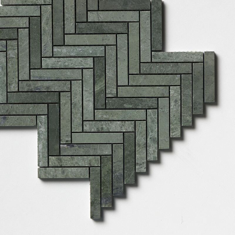 Verde Tia Honed Herringbone 5/8×3 Marble Mosaics 10 7/16×12 13/16
