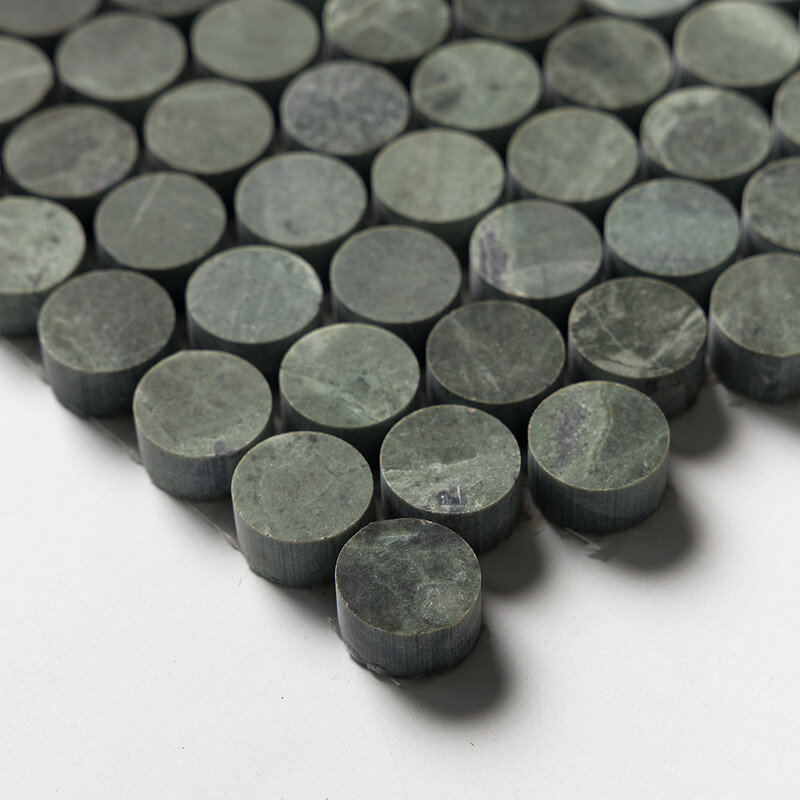 Verde Tia Honed Penny Round Marble Mosaics 11 1/4×11 3/4