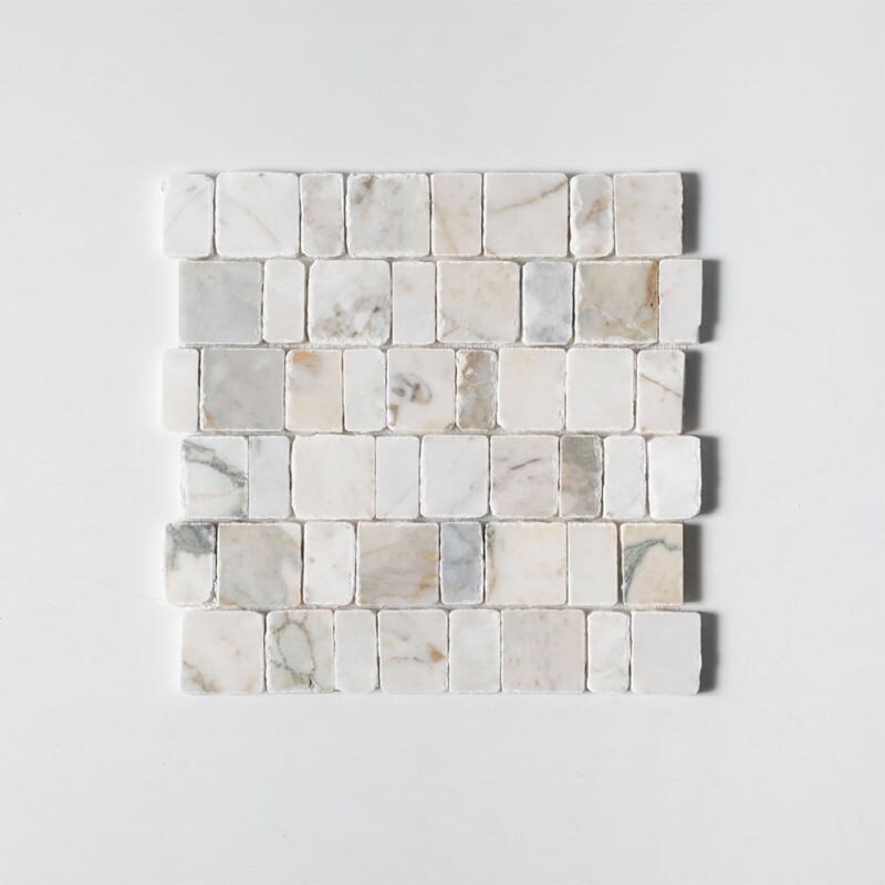 Calacatta Green Honed Hand Clipped Staggered Joint 2xfl Marble Mosaics Random (MS02823)