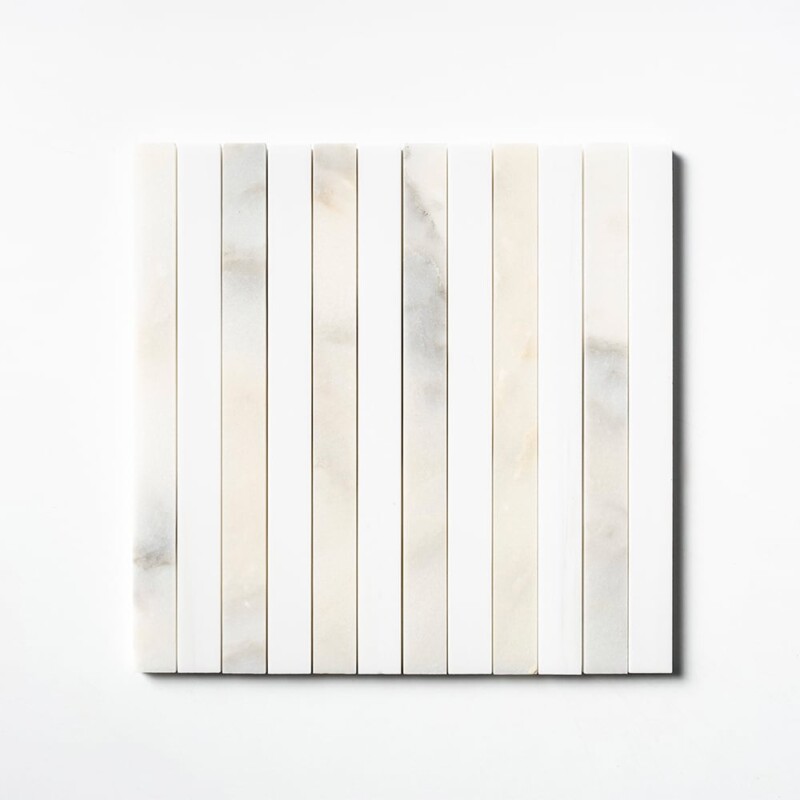 Snow White, Calacatta Renaissance Honed Mod Stripes Marble Mosaics 12×12