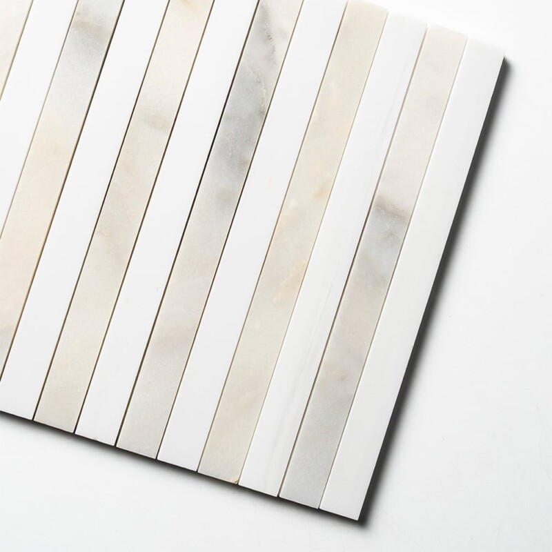 Snow White, Calacatta Renaissance Honed Mod Stripes Marble Mosaics 12×12