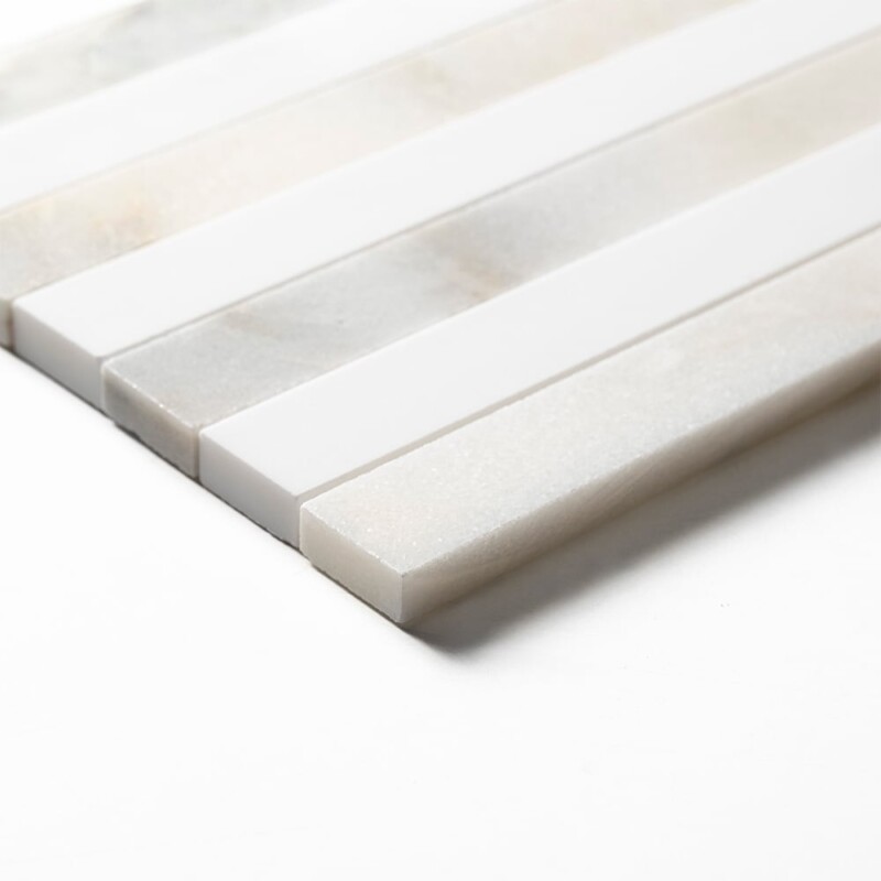Snow White, Calacatta Renaissance Honed Mod Stripes Marble Mosaics 12×12