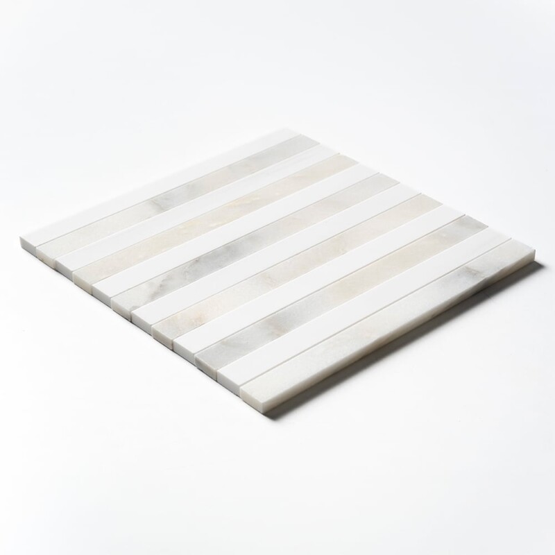 Snow White, Calacatta Renaissance Honed Mod Stripes Marble Mosaics 12×12