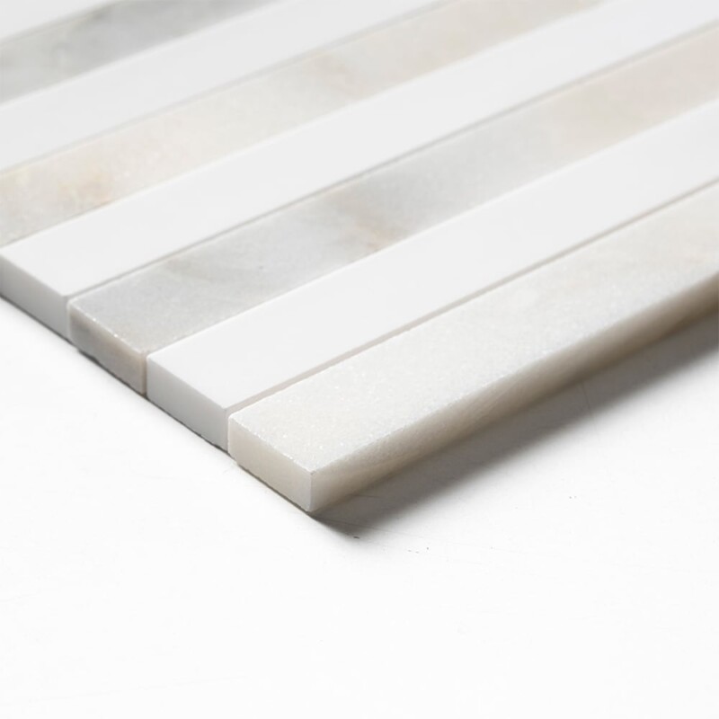 Snow White, Calacatta Renaissance Honed Mod Stripes Marble Mosaics 12×12