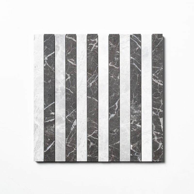 Avalanche, Iris Black Honed Mod Stripes Marble Mosaics 12×12