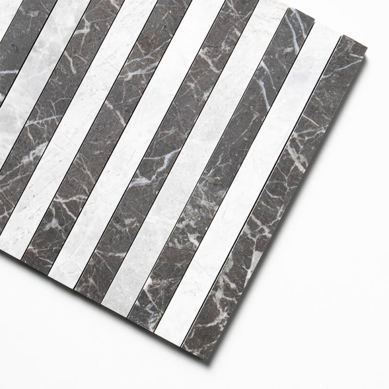 Avalanche, Iris Black Honed Mod Stripes Marble Mosaics 12×12