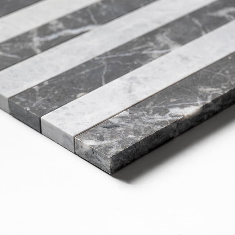 Avalanche, Iris Black Honed Mod Stripes Marble Mosaics 12×12