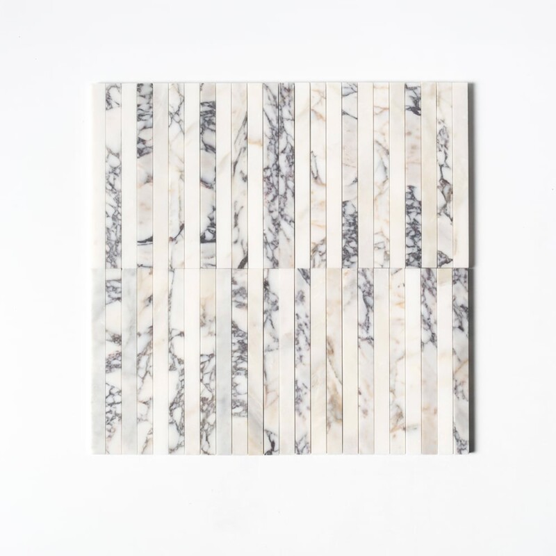 Calacatta Picasso, Calacatta Renaissance Honed Mod Stripes Marble Mosaics 12×12