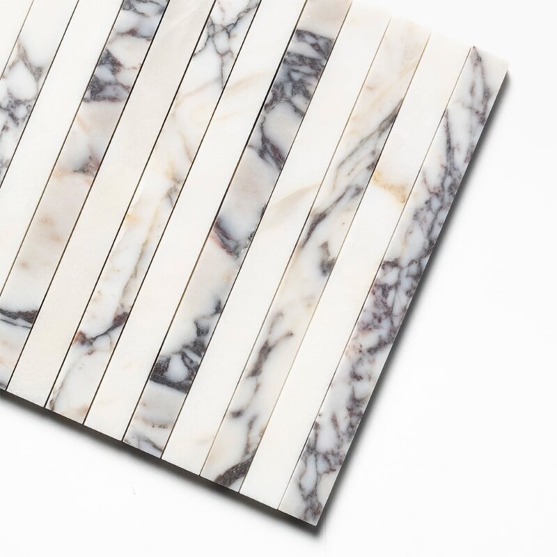 Calacatta Picasso, Calacatta Renaissance Honed Mod Stripes Marble Mosaics 12×12