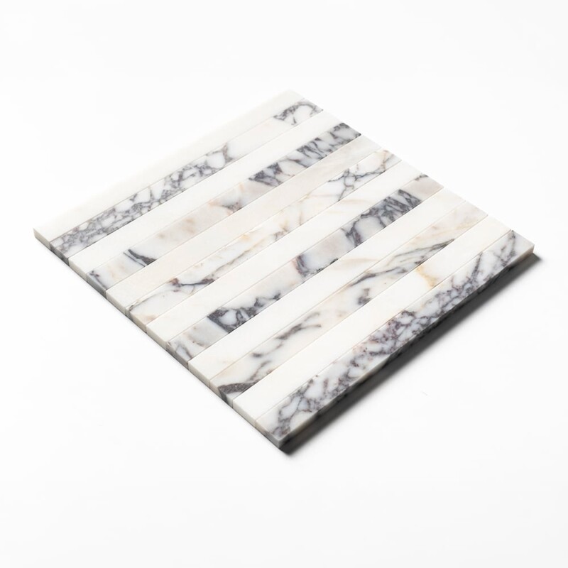 Calacatta Picasso, Calacatta Renaissance Honed Mod Stripes Marble Mosaics 12×12