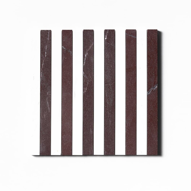 Snow White, Aegean Red Honed Mod Stripes Marble Mosaics 12×12