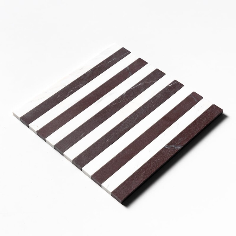 Snow White, Aegean Red Honed Mod Stripes Marble Mosaics 12×12