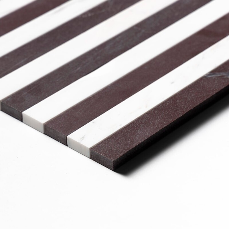 Snow White, Aegean Red Honed Mod Stripes Marble Mosaics 12×12