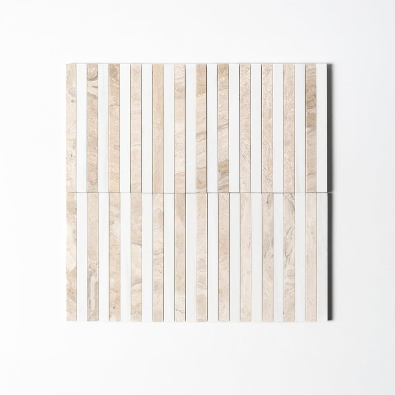 Diana Royal, Snow White Honed Mod Stripes Marble Mosaics 12×12