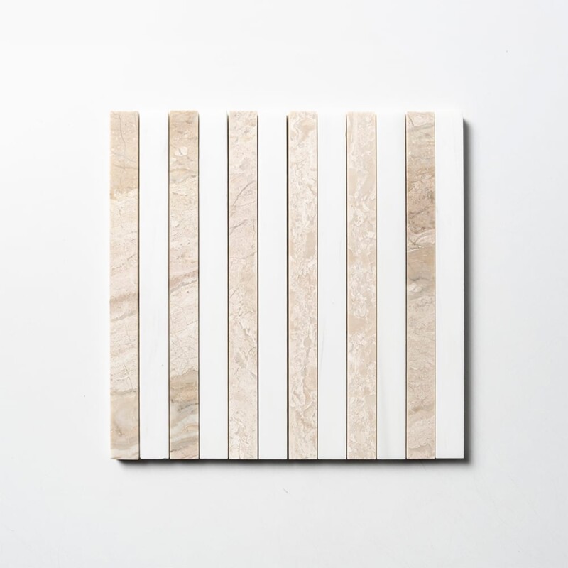 Diana Royal, Snow White Honed Mod Stripes Marble Mosaics 12×12