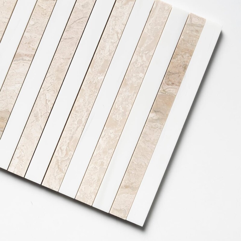Diana Royal, Snow White Honed Mod Stripes Marble Mosaics 12×12