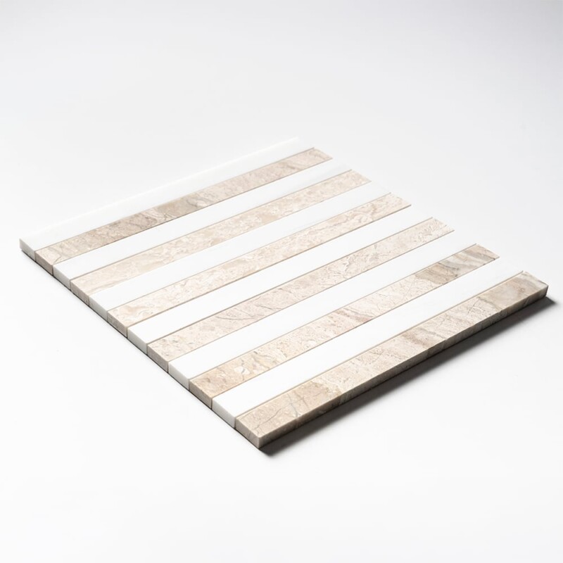 Diana Royal, Snow White Honed Mod Stripes Marble Mosaics 12×12