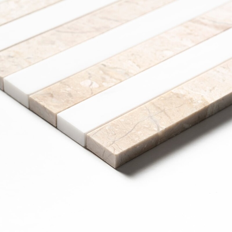 Diana Royal, Snow White Honed Mod Stripes Marble Mosaics 12×12