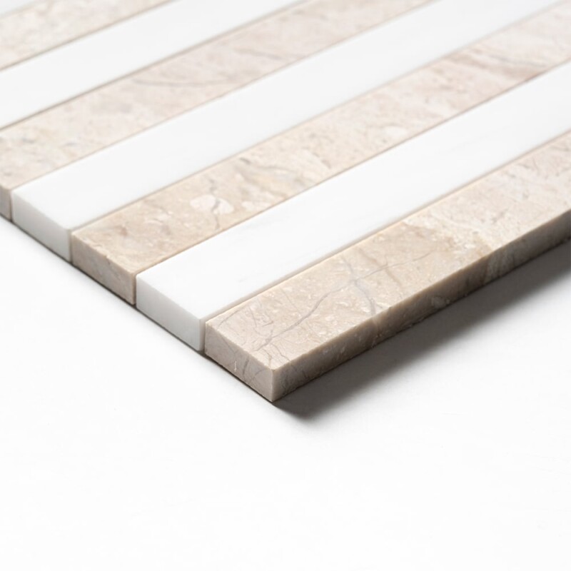 Diana Royal, Snow White Honed Mod Stripes Marble Mosaics 12×12