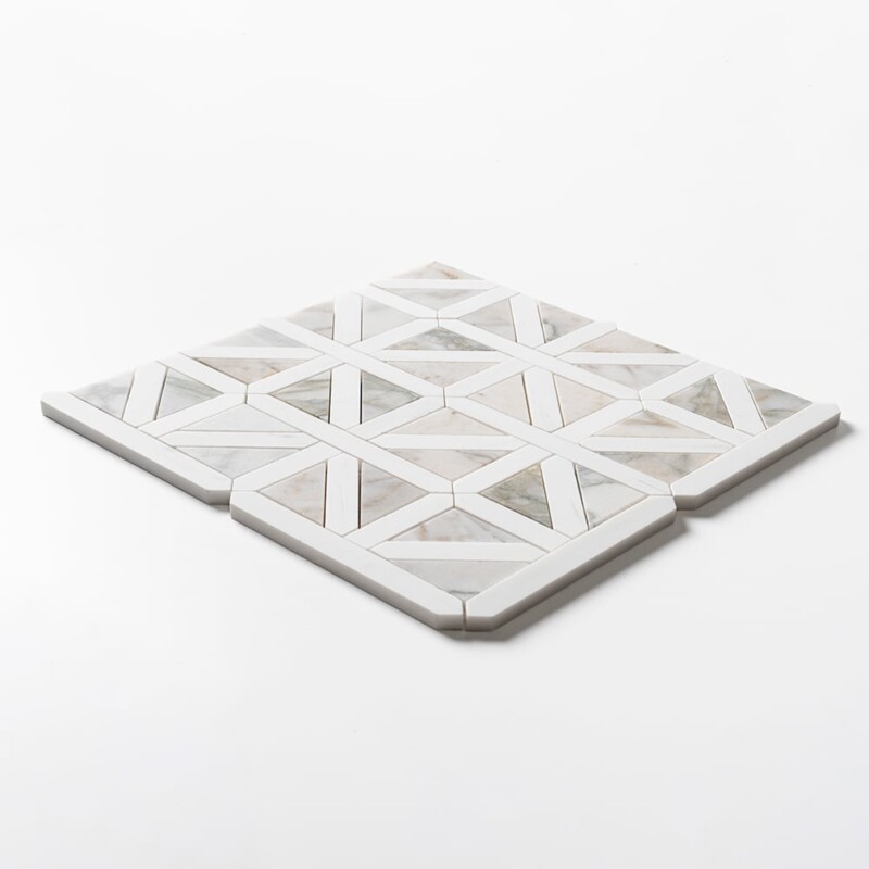 Calacatta Green, Snow White Honed Classic Lattice Marble Mosaics 14 3/4×14 3/4