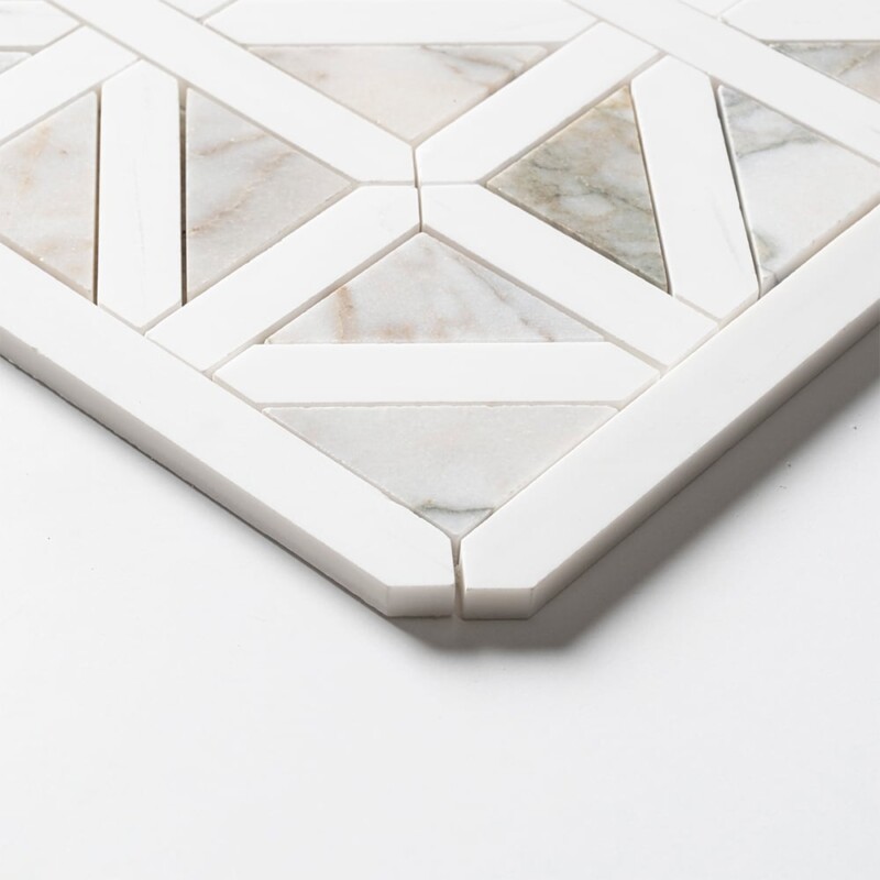 Calacatta Green, Snow White Honed Classic Lattice Marble Mosaics 14 3/4×14 3/4