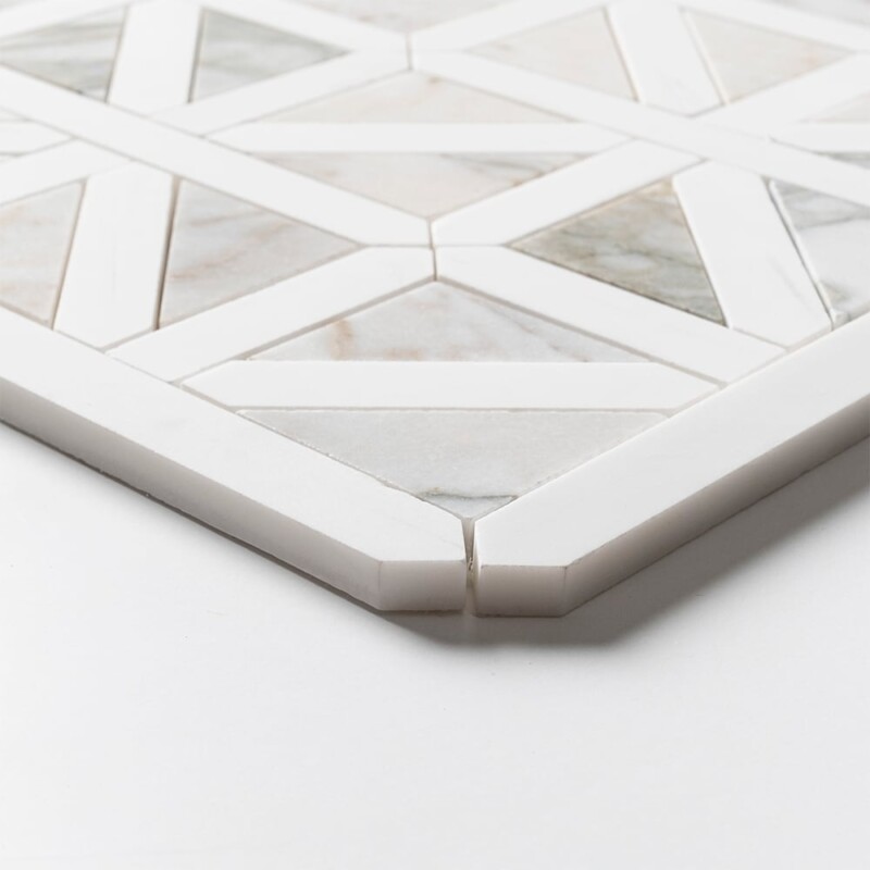 Calacatta Green, Snow White Honed Classic Lattice Marble Mosaics 14 3/4×14 3/4