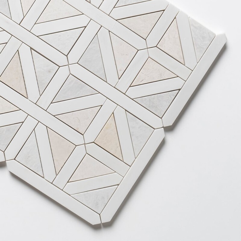 Iceberg, Snow White, Vanilla Honed Classic Lattice Marble Mosaics 14 3/4×14 3/4