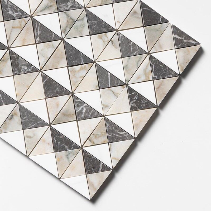 Calacatta Green, Iris Black, Snow White Honed Devon Marble Mosaics 12 1/2×12 1/2
