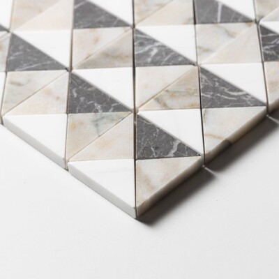Calacatta Yeşili, İris Siyahı, Kar Beyazı Parlatılmış Devon Mermer Mozaikler 12 1/2×12 1/2