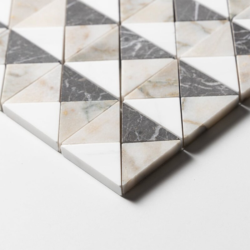Calacatta Green, Iris Black, Snow White Honed Devon Marble Mosaics 12 1/2×12 1/2