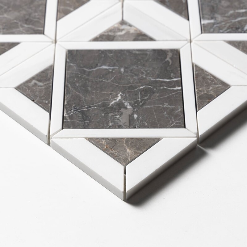 Silver Drop, Snow White Honed Kent Marble Mosaics 13 9/16×13 9/16