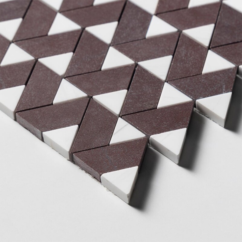 Snow White, Aegean Red Honed Monte Marble Mosaics 12 3/8×12 3/8