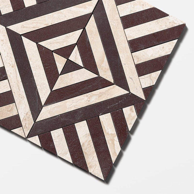 Diana Royal, Aegean Red Honed Ponte Marble Mosaics 14 5/16×14 5/16